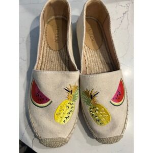 J Crew Women's Canvas Espadrille Flats Watermelon Pineapple Embroidery Size 8.5
